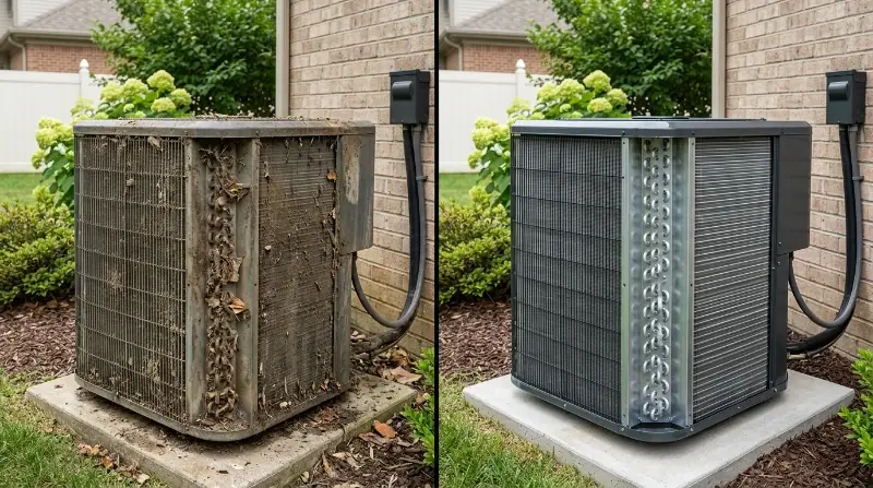 Before and after condenser coil cleaning West Palm Beach
