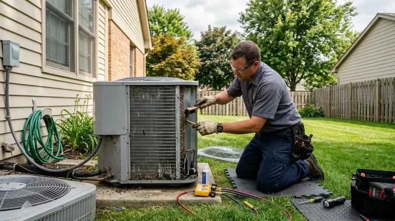 Refrigerant pressure check and recharge outdoor AC unit West Palm Beach
